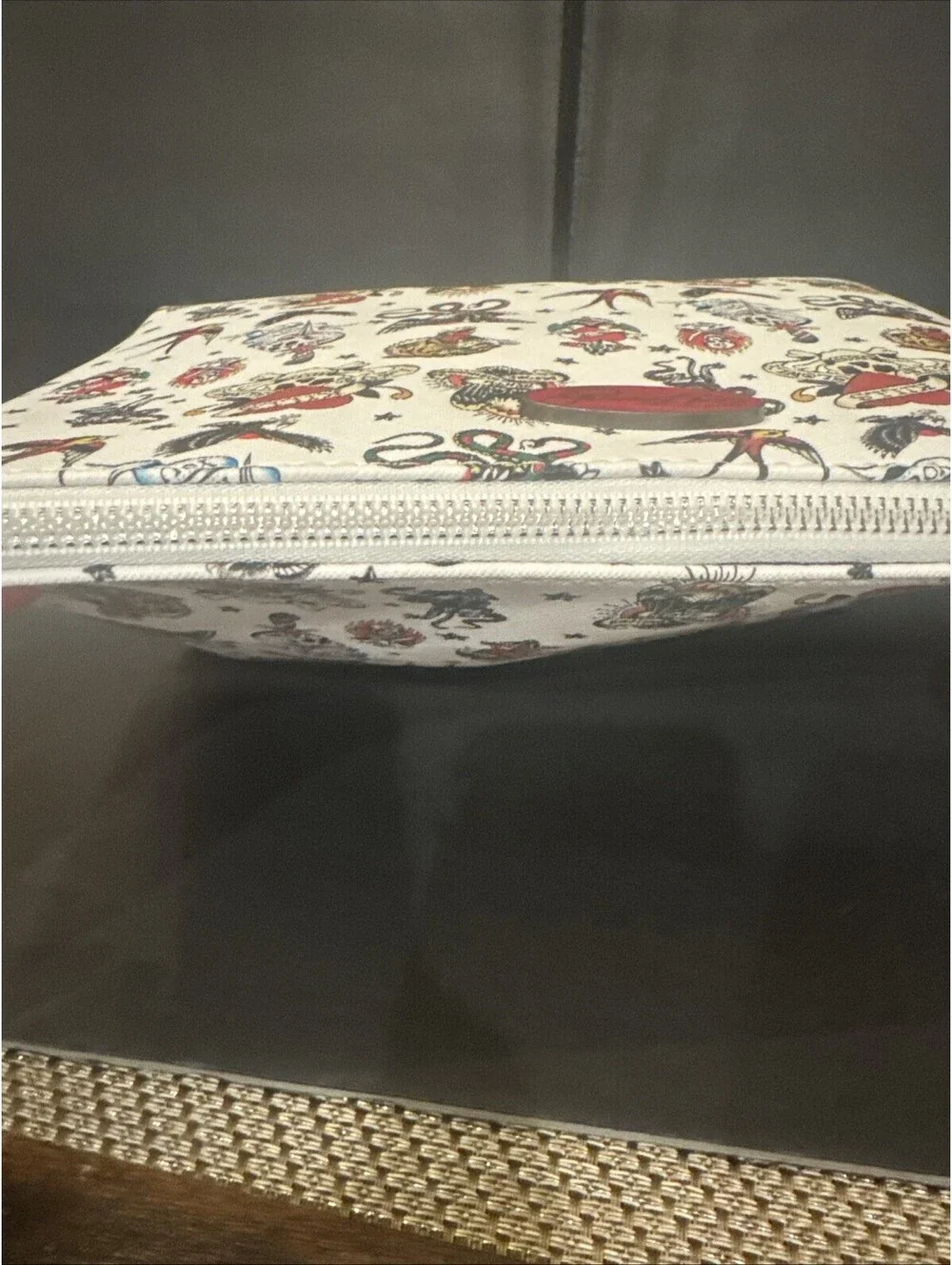 NWT Ed Hardy Clutch Cosmetic Bag White Tattoo  Y2K Style 12” W By 8” H Spacious